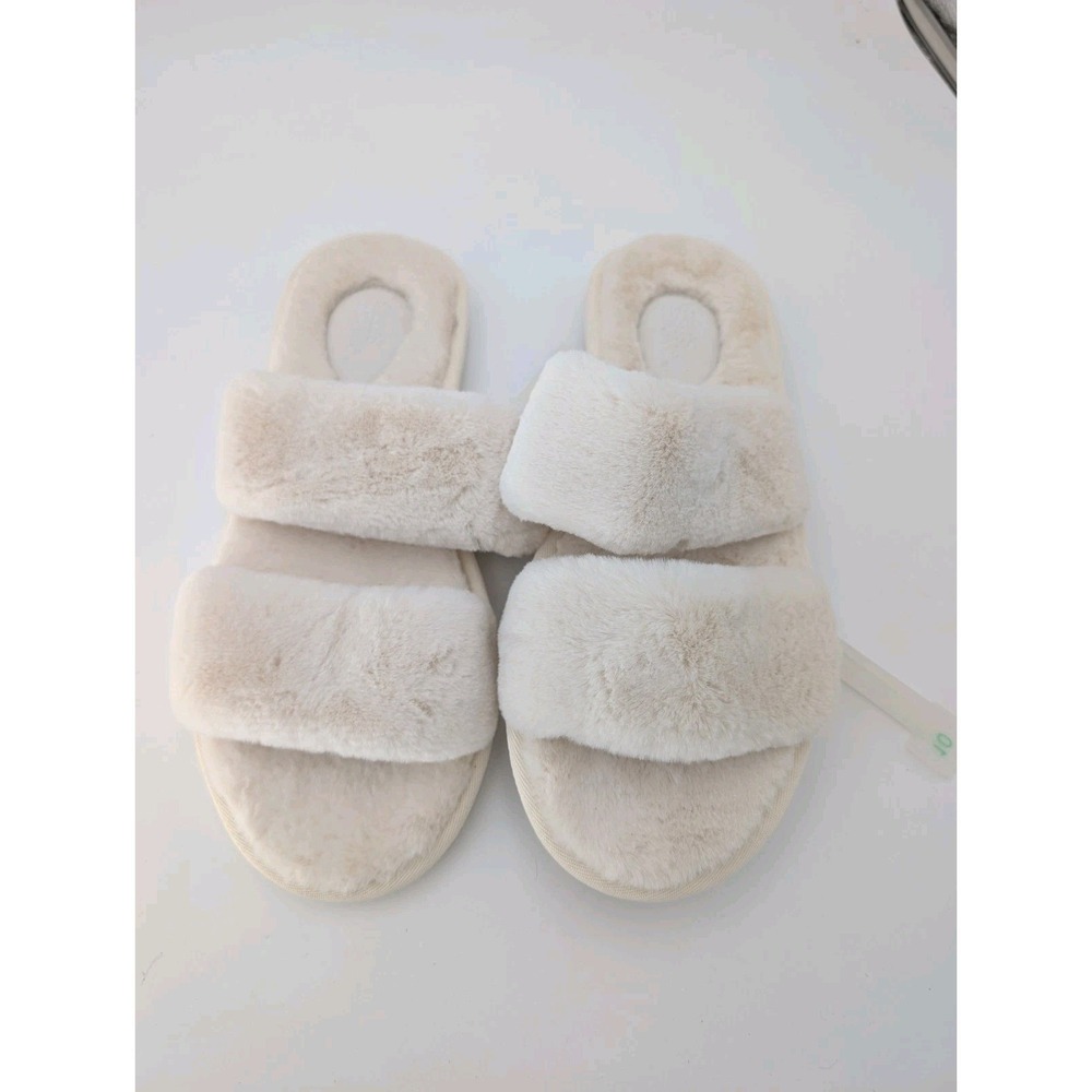 Stars Above Royal Slide Slippers Faux Fur Off-White Open Toe Womens 10 NWT